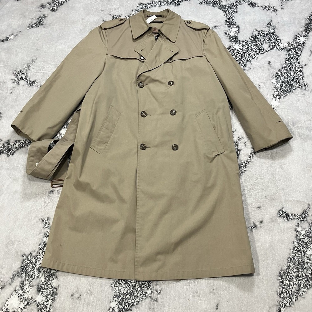Hart Schaffner Marx Trench Coat Mens Size‎ 42L Khaki Belted Double Breasted